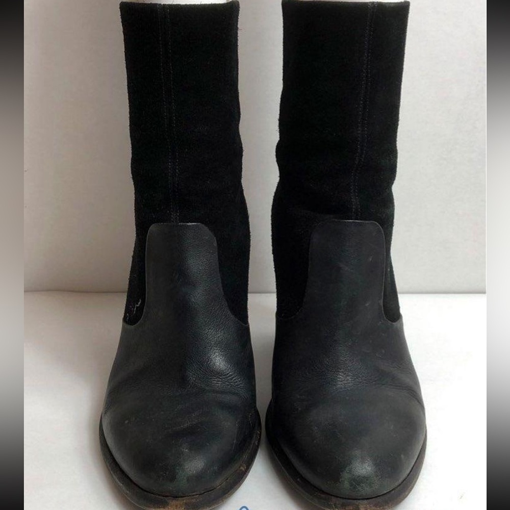 All Saints Black Leather and Suede Chunky Heeled Ankle Boots Size 39 - Picture 2 of 5